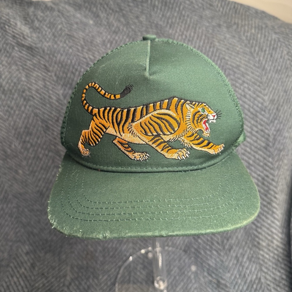 Stuntin Damn Fine Goods Embroidered Tiger Snapback Hat Green SnapBack Cap